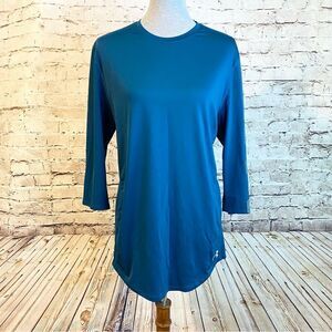 Under Armour Heat Gear Loose Fit Teal Blue Half Sleeve Large Logo